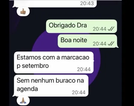 Print de conversa no WhatsApp: Agenda de setembro sem buracos