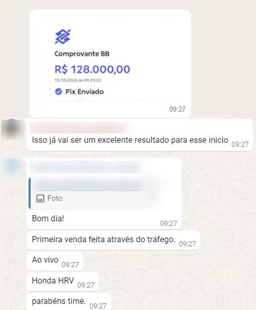 Print de conversa no WhatsApp: Venda de R$ 128 mil pelo tráfego